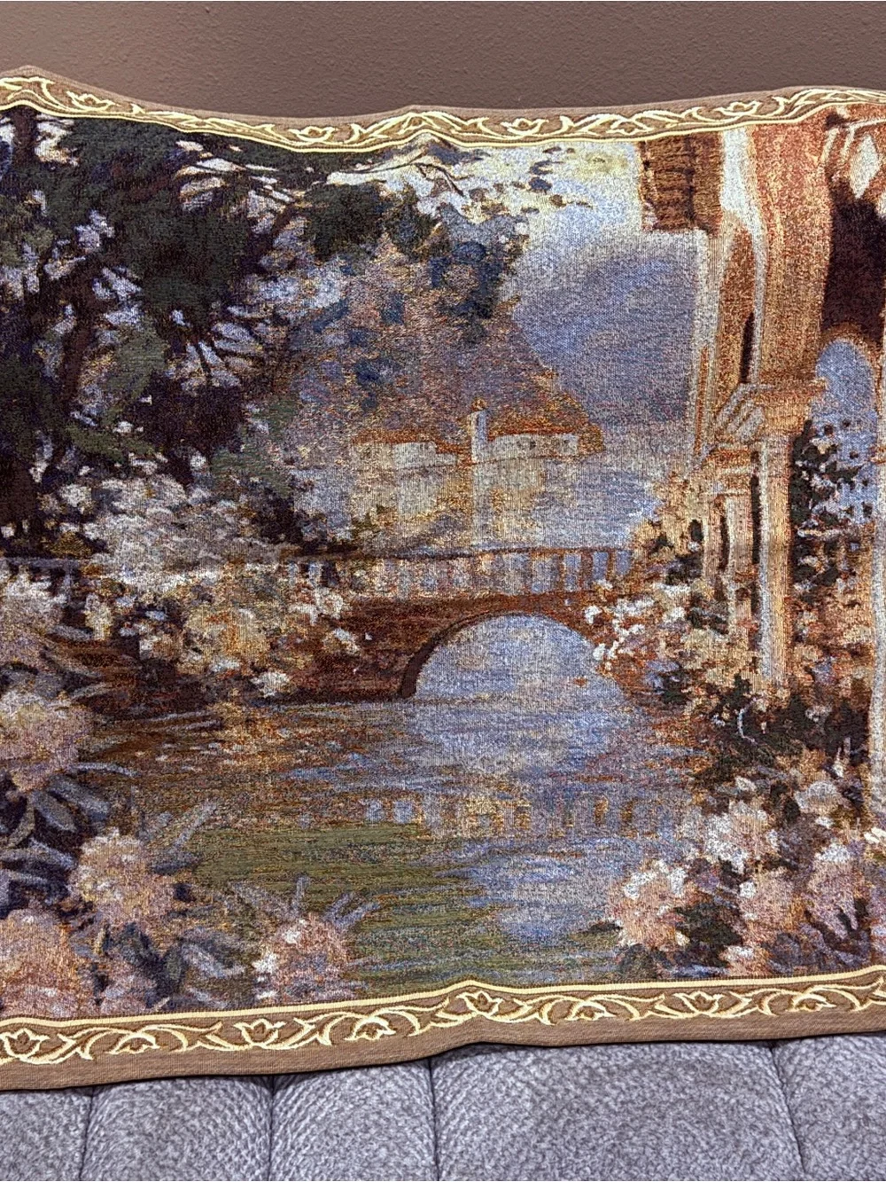 Lake Comp Tapestry Wall Hanging in Brown and Blue